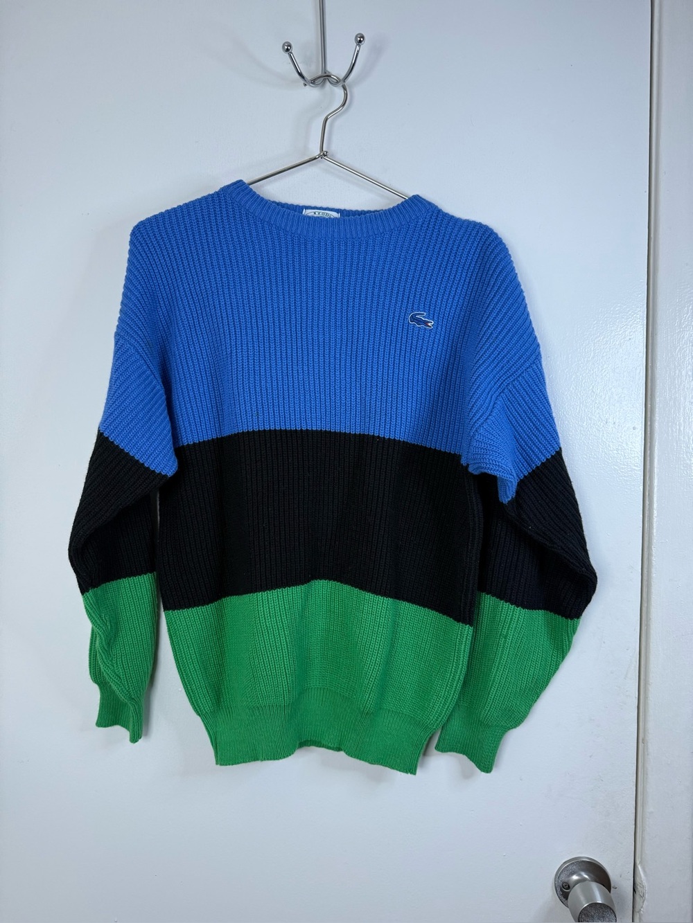 Izod Lacoste vintage blue, black and green striped sweater L